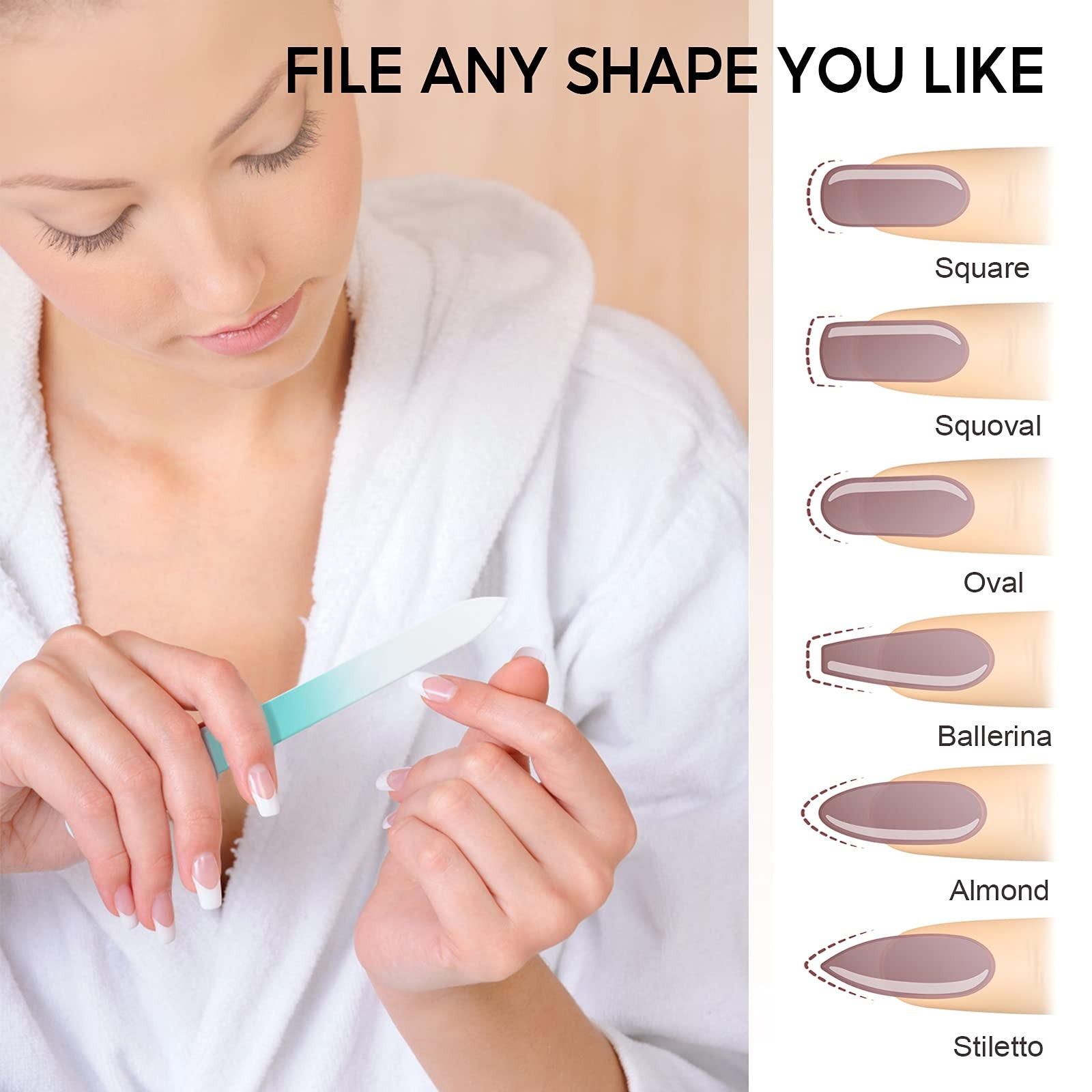 Glass Nail File with Case,Fingernail Files for Natural Nail Double Sided Etched Glass Filer Professional Manicure Nail Tool